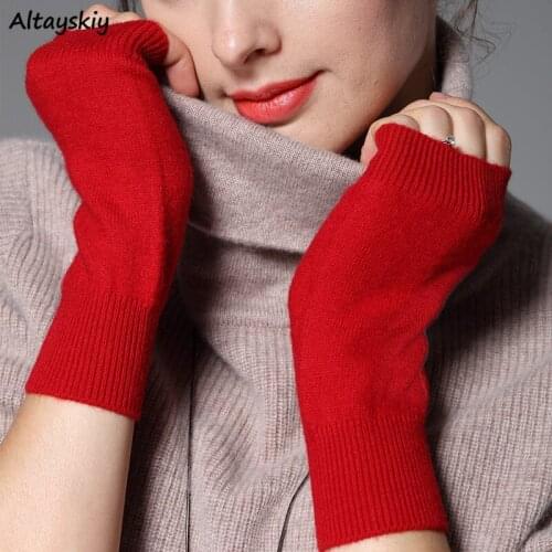 Gloves Women Cashmere Lovely Warm Fingerless Students Knitted Winter Womens Casual Solid All-match Elegant Fashion Womens Daily