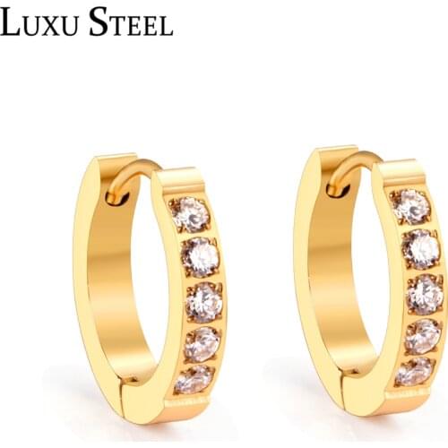 LUXUSTEEL Hoop Earrings For Women Brincos Stainless Steel Round Gold/Silver Color Geometry CZ Dangle Jewelry Bijoux Female