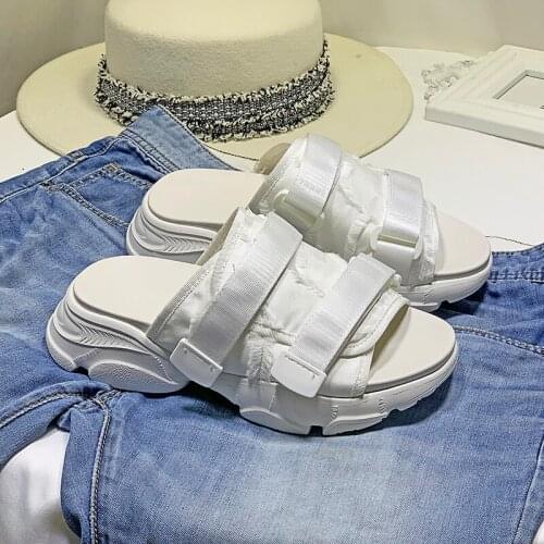 Embroidery Women Slippers V elcro Brand Ladies Shoe Beach Daddy Mules 2020 Femmes Sandales Ins Platform Sandals Chaussures Femme