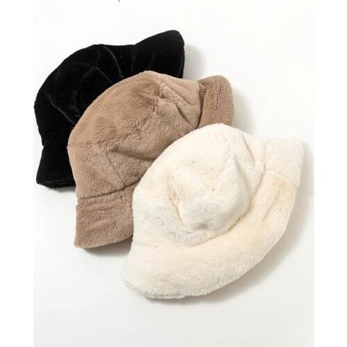 Faux Fur Winter Bucket Hat For Women Girl Fashion Solid Thick Soft Warm Fishing Cap Outdoor Vacation Hat Cap Lady Panama