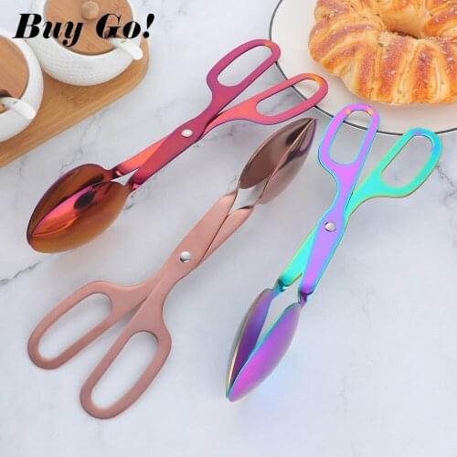 1/2PCS Food ServingTongs Stainless Steel Kitchen Scissor Buffet Utensils Meat Salad Bread Clamp Gold BBQ Dessert Clip Cooking