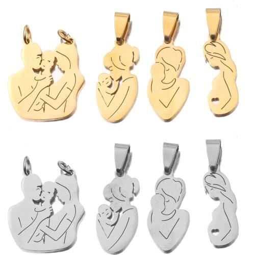 1pcs Gold Mothers Day Stainless Steel Family Mom Charms Pendants for Diy Jewelry Making Tone Charms Necklace Accessories