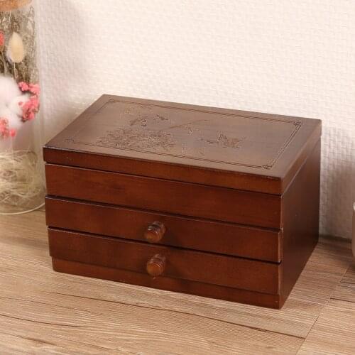 3-tier Wooden Jewelry Storage Box Watches Earrings Necklaces Rings Container with Drawer and Mirror
