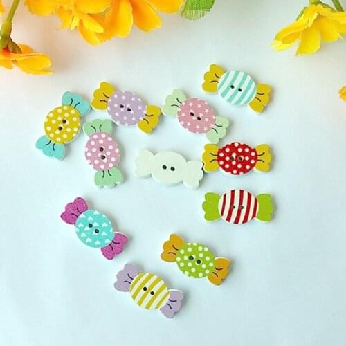 50pcs DIY wooden buttons mix colorful Candy shapes clothes Decorative button for craft sewing scrapbooking sewing accessories
