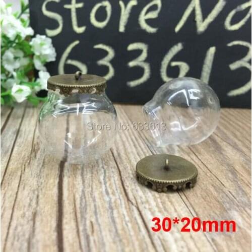 Free ship!!! 50sets/lot 30*20mm glass globes with antique bronze findings with ring set glass bubble DIY vial pendant glass orbs