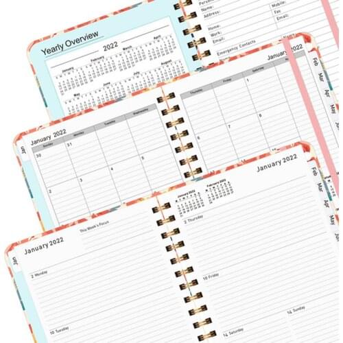 2022 Notebook Academic Year Planner Daily Weekly Monthly Planner Yearly Agenda A5 Schedule Golden Coil Notebook