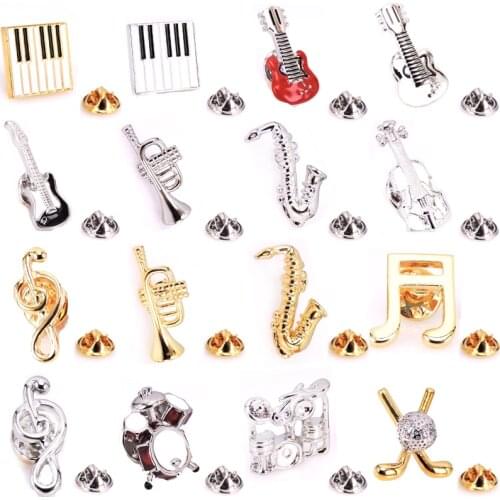 Brand new music Brooch high quality mens shirt suit Lapel Badge Saxophone pin couple fashion wedding jewelry violin Brooch