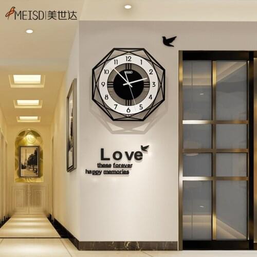 MEISD Modern Design Large Wall Clock DIY Mirror Stickers Silent Black Quartz Hanging Watch wall Home Decor Living Room Horloge