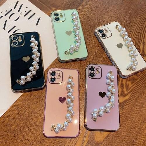 Electroplated Love IPhone11 Mobile Phone Cases 12pro Apple 7/8plus Soft Shell Xsmax Pearl Bracelet on The Side Phone Cases