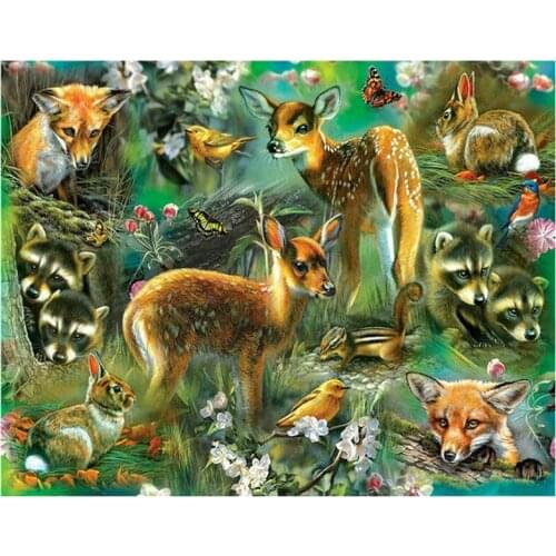 DIY Diamond Painting deer Needlework 5D fox Raccoon animal Diamond Mosaic Full Square round Diamond Embroidery Pattern L41