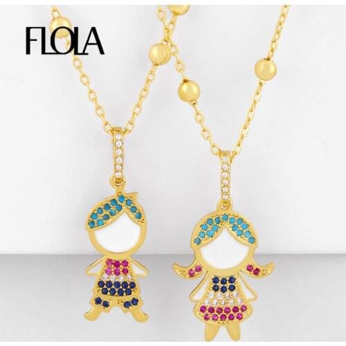 FLOLA Rainbow Boy Girl Kids Necklace Pendants For Women Gold Crystal Enamel Necklaces CZ Cubic Zirconia Rainbow Jewelry nkeq38