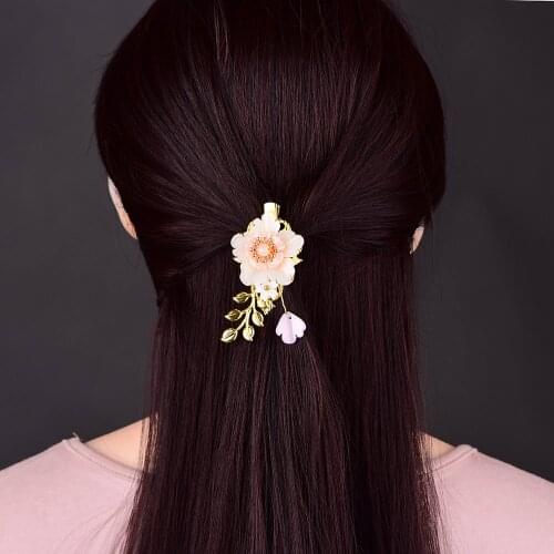 Chinese Style Retro Synthetic Flower Hairpin Girl Liu Hai Hair Card Classical Decoration Hanfu Coloured Glaze Accessories
