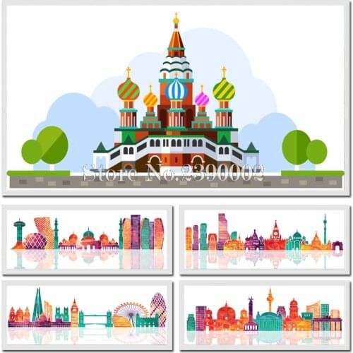 Colorful Vector City Full Square 5D DIY Diamond Painting Cross Stitch Kits Mosaic Cartoon Building Embroidery Diamond Painting