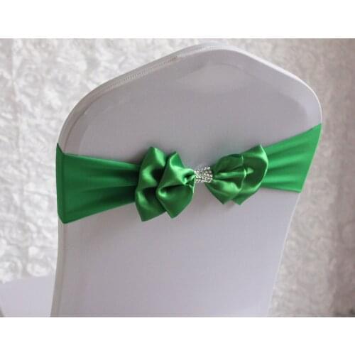 100pcs Green Polyester Chair Sash Bow Elastic Chair Ribbon Back Tie Bands For Wedding Party Ceremony Banquet Decor