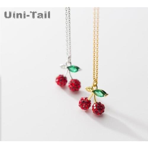 Uini-Tail hot sale new 925 silver red micro inlaid cherry pendant necklace fashion trend cute personality temperament wild ED775