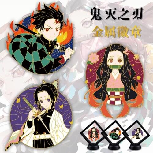 Anime Demon Slayer Kimetsu no Yaiba Metal Badge Kamado Tanjirou Button Brooch Pins Collection Medal Pendant Cosplay Gift