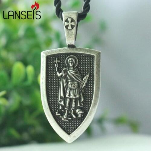 Lanseis 10pcs men necklace Santo Expedite me Protect family Saint Shield Protection cross medal pendant saint talisman jewelry