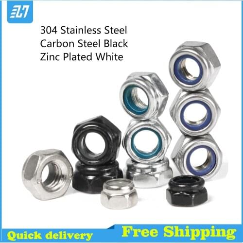 Nylon Lock Insert Nut Metric Thread Hex Self-locking Locknut 304 Stainless Steel Black M2M2.5M3M4M5M6M8M10M12M14M16M20M22M24
