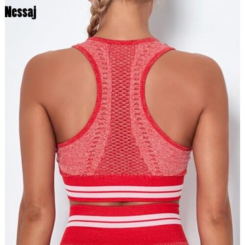 Nessaj 2020 New Sexy Sports Bra For Women Strappy Back Gym Seamless Fitness Top Push Up Sport Quick Dry Shockproof Bra Top Vest