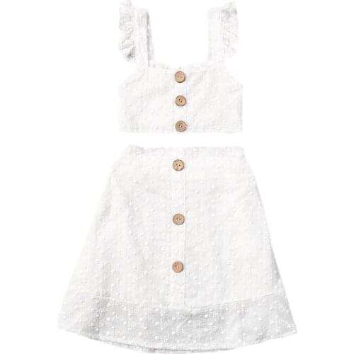 New Fashion 0-6Years Infant KidsBaby Girls 2Pcs Set Outfits Crops Top Skirts Solid White Buttons Sunsuit Baby Summer Clothing