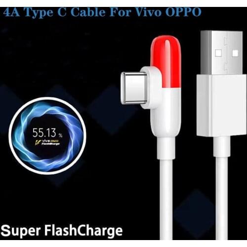 90 Degree Original 100cm 4A Super Flash Charge Cable USB Type C Data Line For VIVO iQOO 5 3 Pro NEX 3 3S Neo 3 Z1 Z5 Z6 X50 Pro