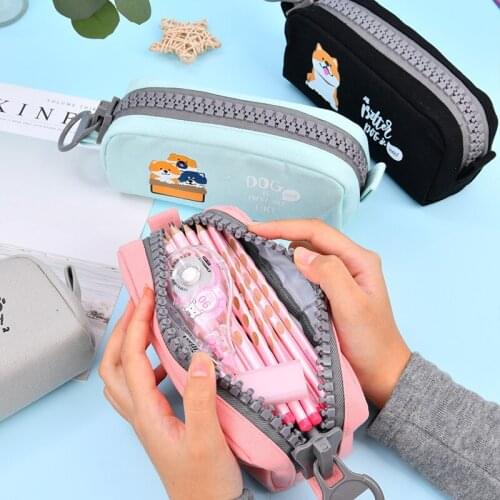 Cute Cartoon Animal Pencil Case Canvas Big Zipper Design Large Capacity Waterproof Stationery Box Gifts for Boys Girls NK