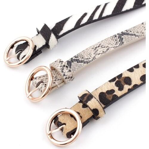 Woman belt Leopard Pattern Snake Skin print Zebra Print Golden circle pin buckle waistbelt PU leather fashion casual luxury