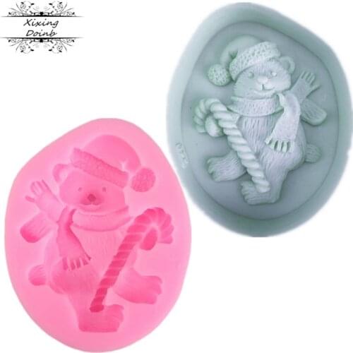 Christmas crutch bear shape silicone mold DIY cake mold Christmas decorating mold chocolate cake decoration