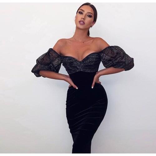 Off-Shoulder Mesh Puff Sleeve Dresses Singer Performance Costume Sexy Slim Mini Dress Nightclub Party European Clothing YS1660