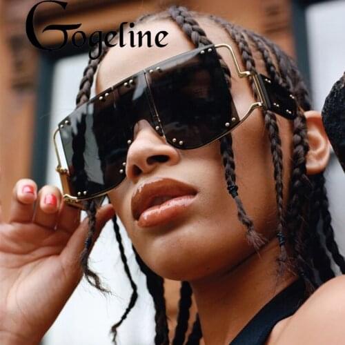 Oversized Square Sunglasses Women Men Shades Glasses Luxury Brand Metal Rivet Trend Unique Female Eyewear UV400