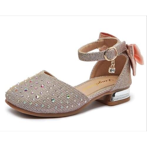 Fashion Spring summer Girls' leather shoes Princess Fashion Dance Bow Sequins Flats Student Leather Shoes Kids Baby Girls sandal