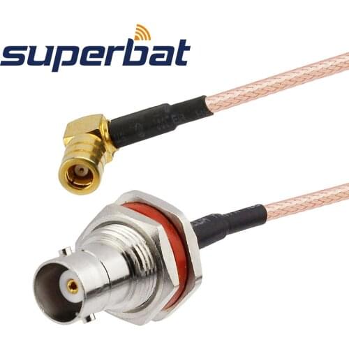 Superbat Pigtail Cable SMB Plug Right Angle to BNC Jack Bulkhead O-ring Cable RG316 15cm