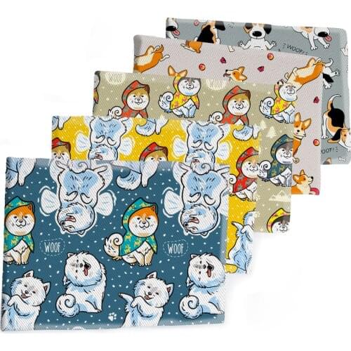 Fabric Cartoon Animals Dogs Printed Polyester Cotton Twill Fabric Patchwor Printed 50*145CM