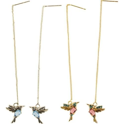 Unique Long Drop Earrings Bird Pendant Tassel Crystal Pendant Earrings Ladies Jewelry Design for Anniversary Party