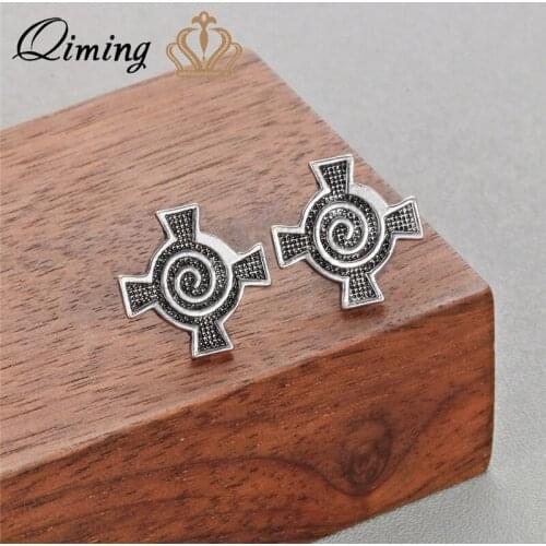 QIMING Bronze Web Slavic Earrings For Women Unisex Cross Pendant Cute Jewelry New Trendy Stud Punk Earrings Ladies Party Gift