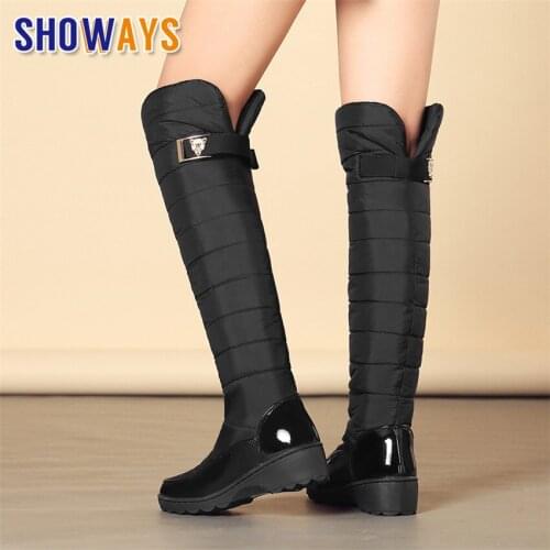 2021 Winter Plush Women Thigh High Snow Boots Blue Black Waterproof Down Lady Warm Fur Platform Wedge Heel Long Over Knee Boots