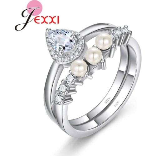 Gorgeous Trendy 2 Rings Set For Women Wedding Engagement Anniversary Party Fingers Jewelry 925 Sterling Silver Hot Sale
