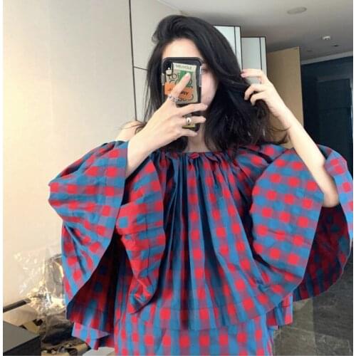 Dress Summer 2021 Loose Casual Flare Sleeve Plaid Off The Shoulder Dresses for Women Sacos De Mujer De Vestir