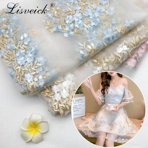 1meter 130CM Mesh Bilateral Embroidery flower Gauze Tulle lace Fabric for Baby Tutu Skirt Wedding Party Stage Dress DIY Material
