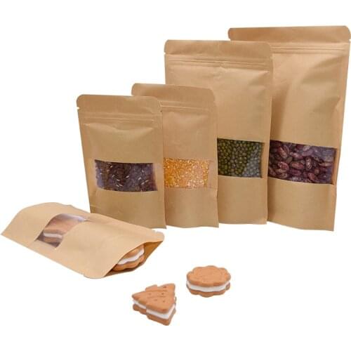 10pcs Kraft Paper Bags Candy Bag Food Cookie Packaging Bag Recyclable Food Bread Party Bags Self Sealing Bag Home Party Supplies