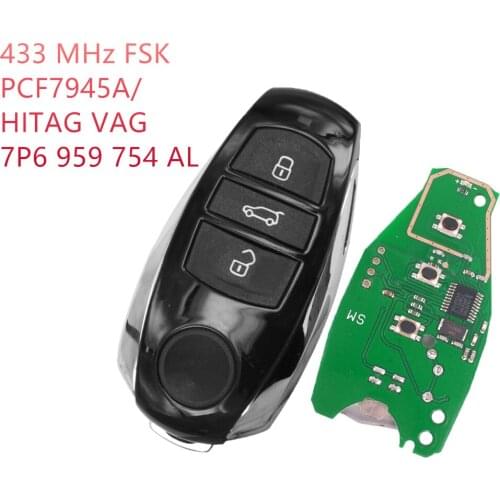 3btn Smart remote Key 433MHZ fob For Volks wagen Tou areg 2011 2012 2013 2014 with PCF7945 Chip with emergency key 7P6959754AL