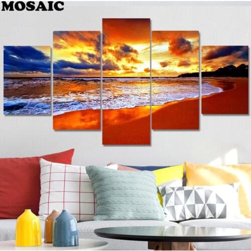 5 Panel Clouds Beach Spoondrift Seascape stickers 5D DIY Diamond Embroidery sale Cross Stitch Full square diamond Painting