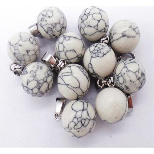 50Pcs 14mm Wholesale White Line Turquoise Ball Pendant Bead DIY Earrings Handmade Jewelry Accessories S714