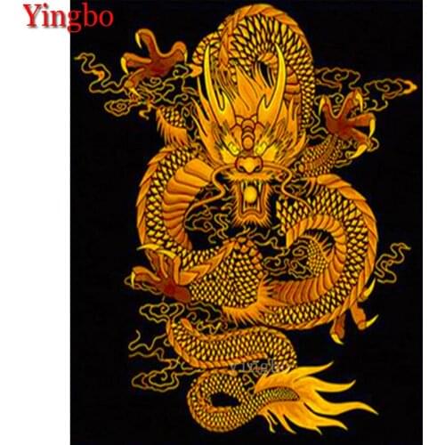 5D Diamond painting Chinese dragon Diamond embroidery mosaic Full Square round drill Cross stitch resin golden dragon wall decor