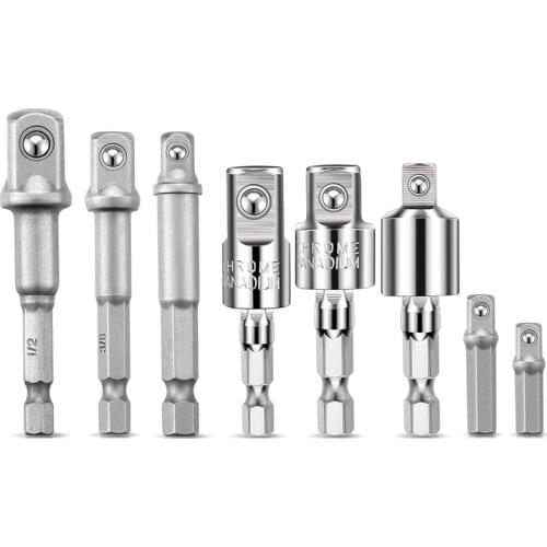 8Pcs Power Drill Socket Adapter Set Includes 360 Degree Rotatable Hex Shank Socket Adapter and Driver Extension Bits Set
