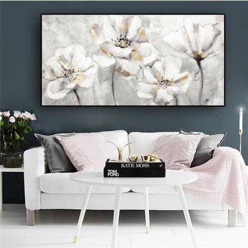 White Flower Abstract Oil Painting on Canvas Posters and Prints Canvas Painting Cuadros Wall Art Picture for Living Room Decor