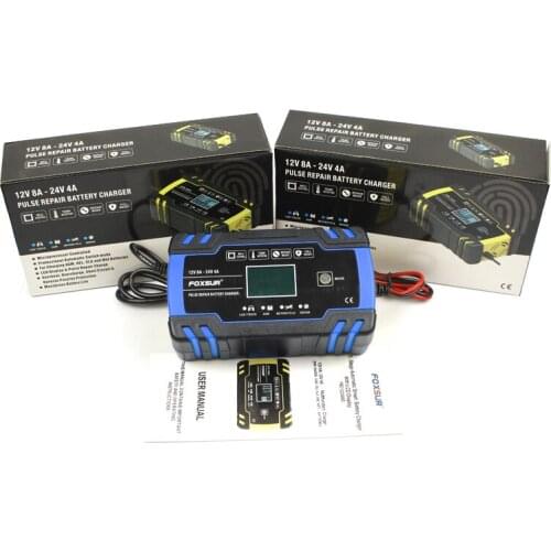 FOXSUR Car battery charger 12V 8A 24V 4A volt motorcycle battery repair type high power start and stop battery charger