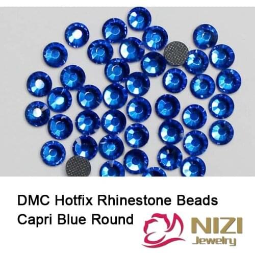 Shiny DMC Hotfix Rhinestone Capr-i Blue Flatback Round Glass Strass Iron On Diamonds For Nails Phone Cases Garment Accessories