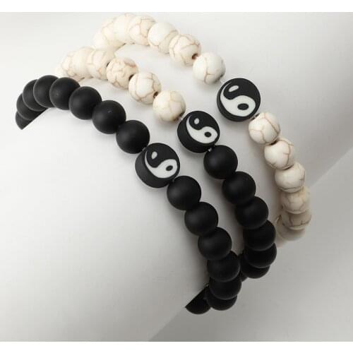 Yin and Yang Tai Chi Stone Beaded Bracelet for Women Elasticity Adjustable 2021 Fashion Jewelry Bracelets Female Hand Chain