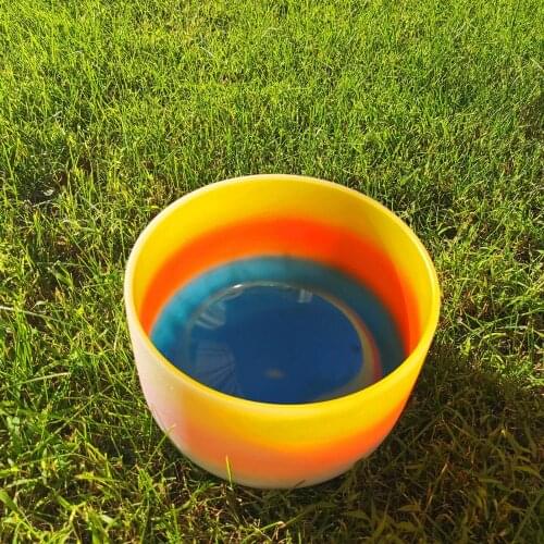 KVKA 8 inch Note E Solar plexus Chakra Rainbow Color Frosted Quartz Crystal Singing Bowl for sound healing